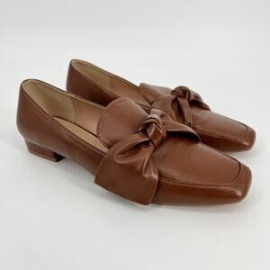New York & Co Dominica Loafer Women 8.5 Brown Vegan Faux Leather Bow Detail Vamp